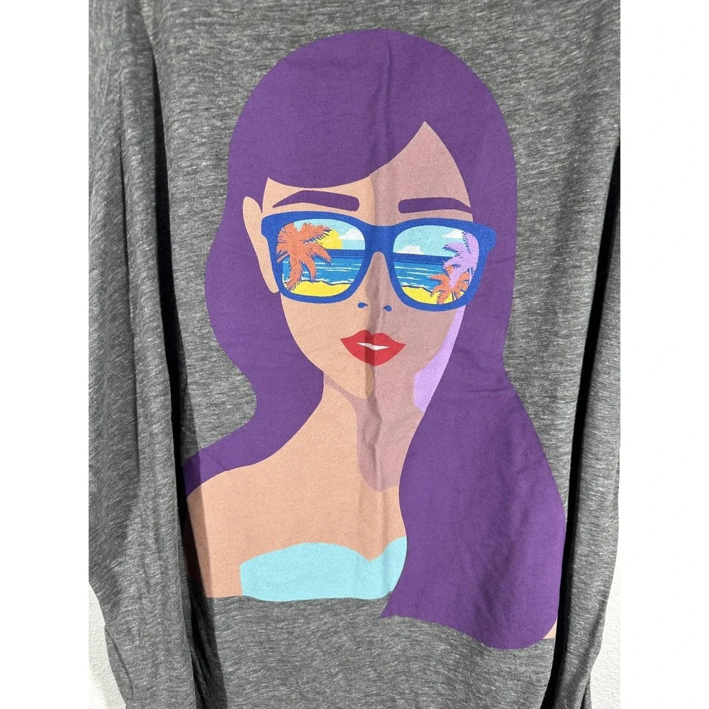 Torrid Shirt Womens 3XL Gray Classic Fit Graphic Tank Top‎ Beach Girl Sunglasses - Picture 6 of 7